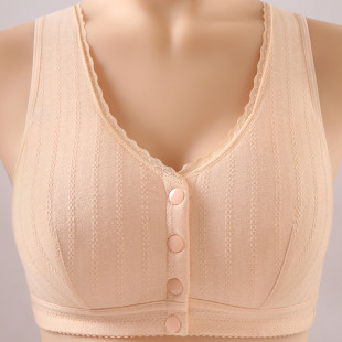 妈妈内衣女纯棉大码 妇女大杯透气 前开扣文胸无钢圈中老年人背心式