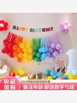 马卡龙纸流苏儿童生日气球背景墙
