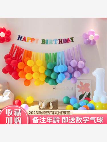 马卡龙纸流苏儿童生日气球背景墙
