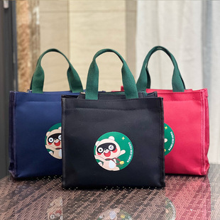 新款帆布可爱熊饭盒包学生上班手拎午餐包大容量便当包手提妈咪包