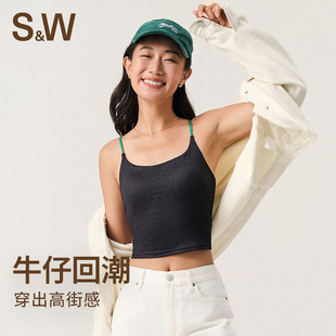 SW美式复古运动背心女低强度带胸垫U型美背吊带健身训练外穿内衣