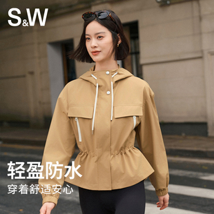 SW防风防水秋冬户外运动外套女士立领连帽运动夹克时尚宽松休闲