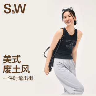 SW速惟自带胸垫背心女外穿一体式美式复古无袖上衣内搭2025秋新款