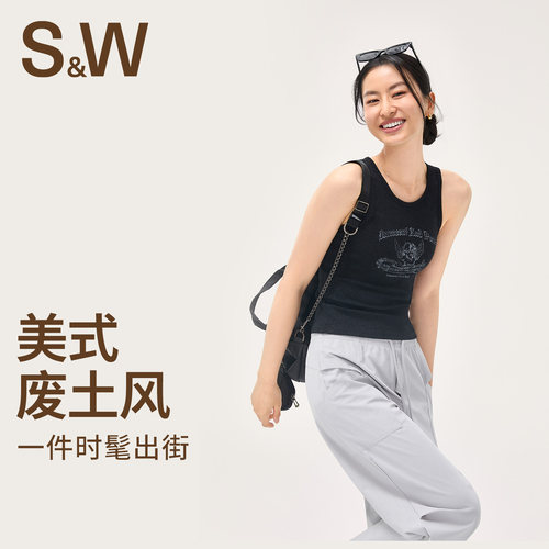 SW速惟自带胸垫背心女外穿一体式美式复古无袖上衣内搭2025秋新款