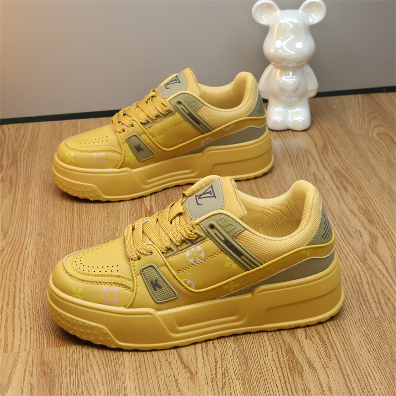 黄色厚底板鞋男女款休闲运动鞋潮流百搭时尚内增高小白鞋男士潮鞋