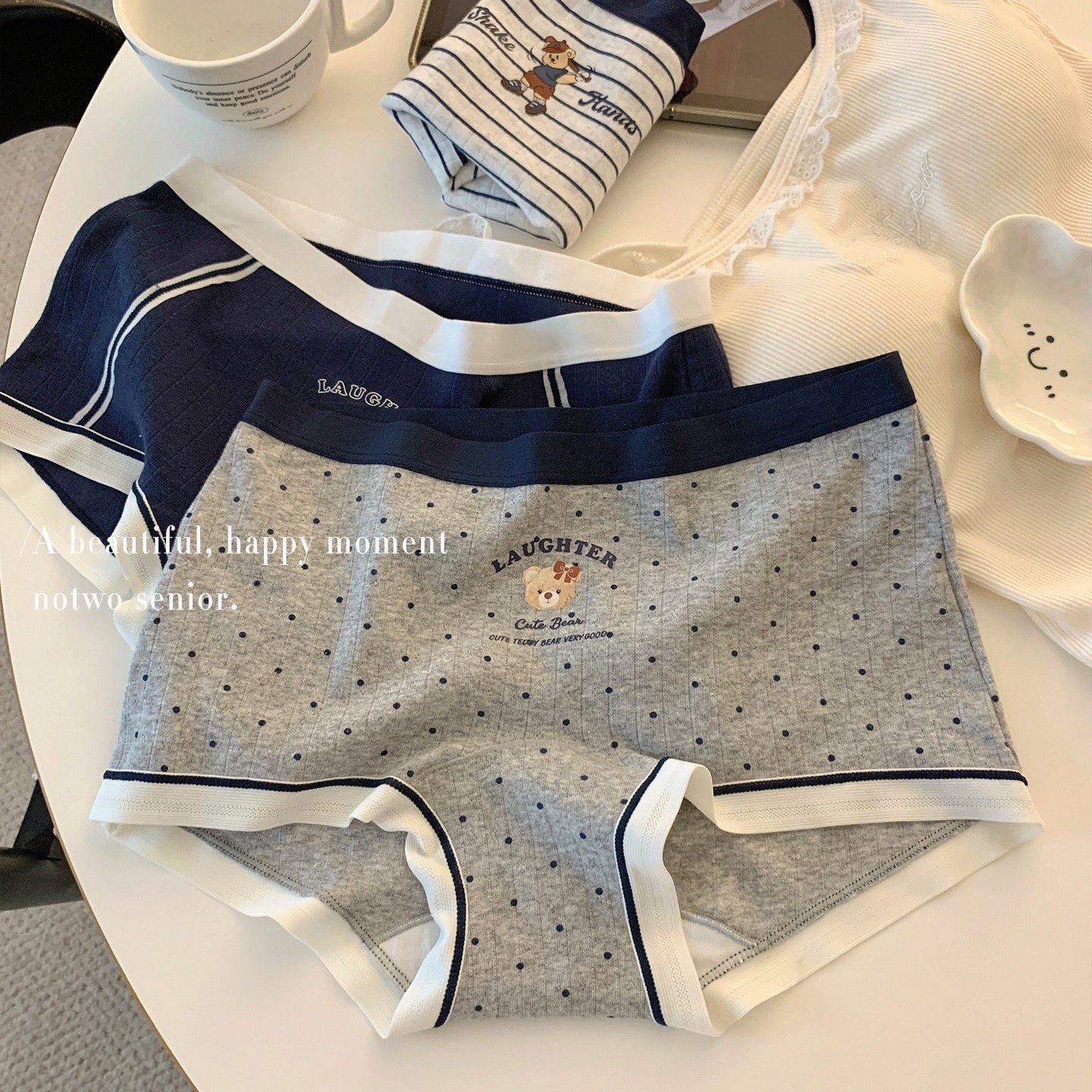 软萌学院风小熊内裤女 纯棉抑菌不勒腿 甜美少女中腰三角平角裤,女士内衣/男士内衣/家居服,女三角裤,淘宝优惠券,粉丝福利购,淘宝优惠卷