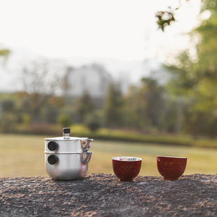 一胜斋纯手工银壶纯银盖碗泡茶壶纯银S999笑口常开旅行茶具套装