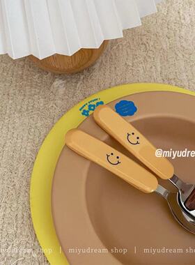 韩国dailylike泰迪熊笑脸儿童304不锈钢叉勺套装便携外出带收纳盒