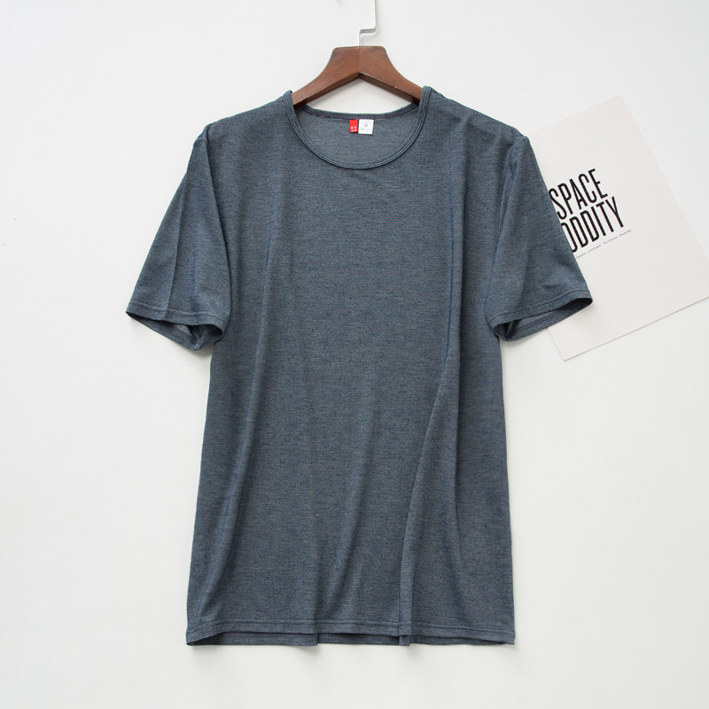 男士圆领宽松打底t恤 灰蓝色夏季薄款男装汗t 短袖舒适加大码