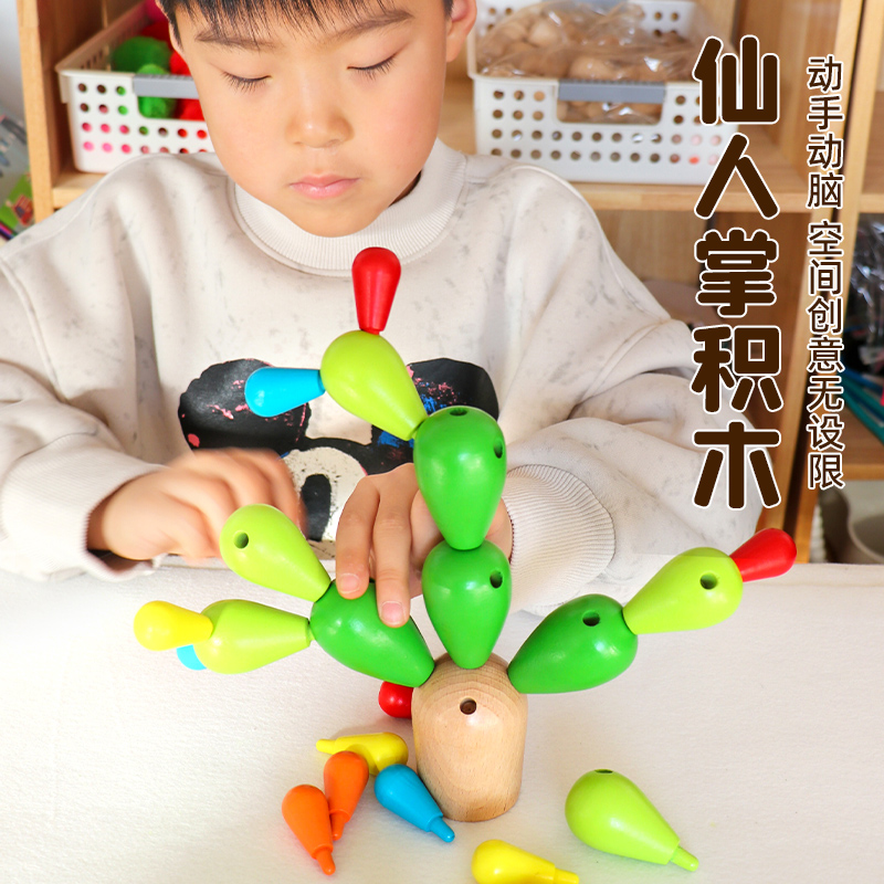 幼儿园小中大班儿童早教玩具仙人球仙人掌木质积木拼插拼装建构区