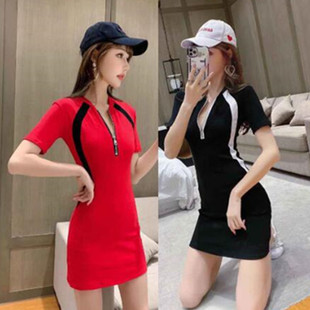 短袖T桖裙气质女神范衣服性感连衣裙夏2025新款V领修身包臀短裙女