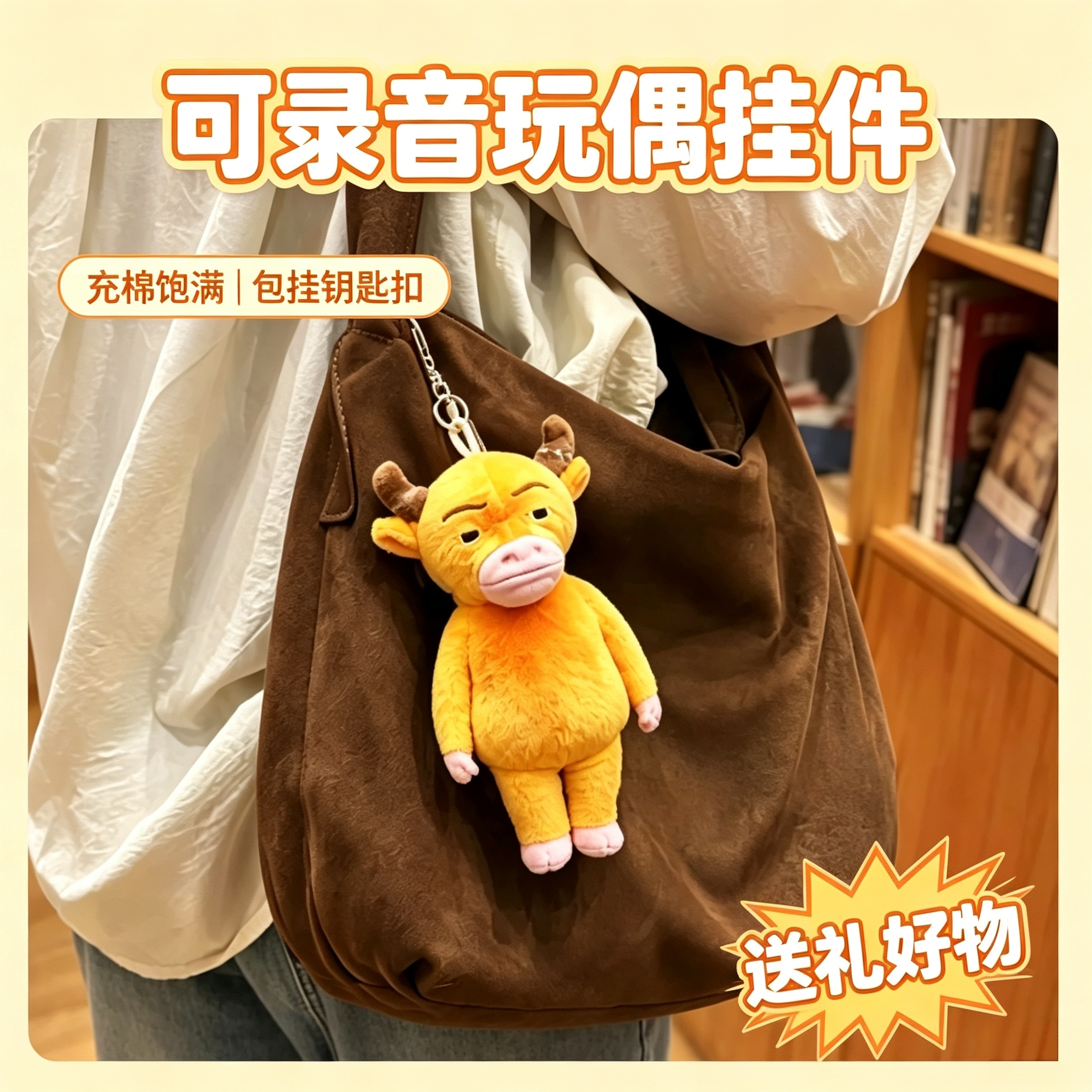 牛来玩偶包挂件电影周边抽象钥匙扣牛妈妈可录音毛绒公仔送礼物女