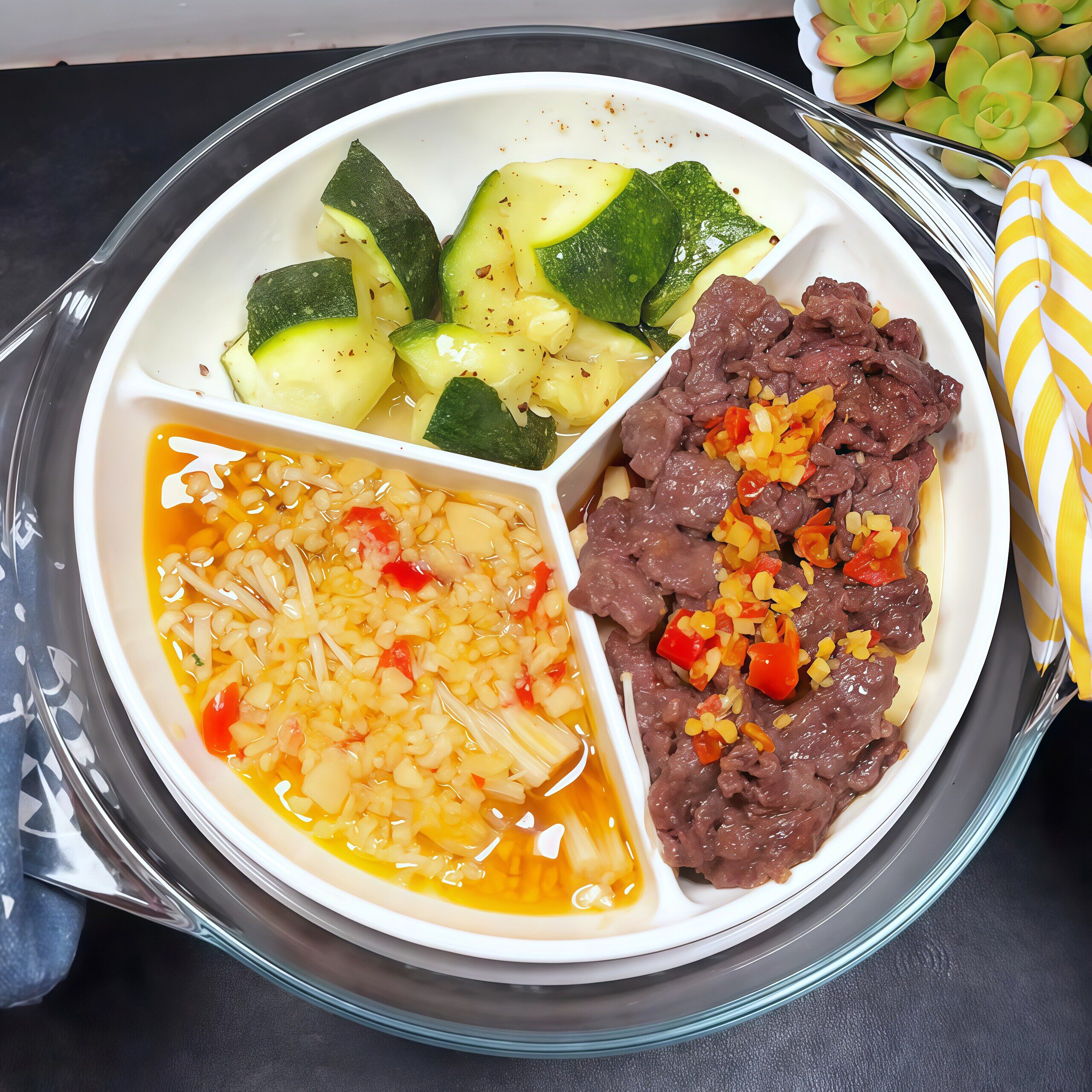 家用微波炉专用碗带盖分格蒸盘三件套食品级陶瓷餐盒加热一锅出饭