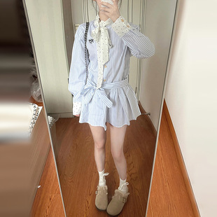 2025夏季 收腰短裙少女 学院风衬衫 连衣裙子女小个子甜美穿搭法式