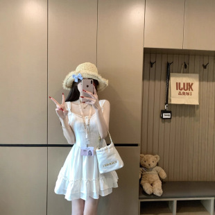 法式 小个子收腰a字短裙 初恋甜美白色吊带连衣裙子女夏季 2025新款