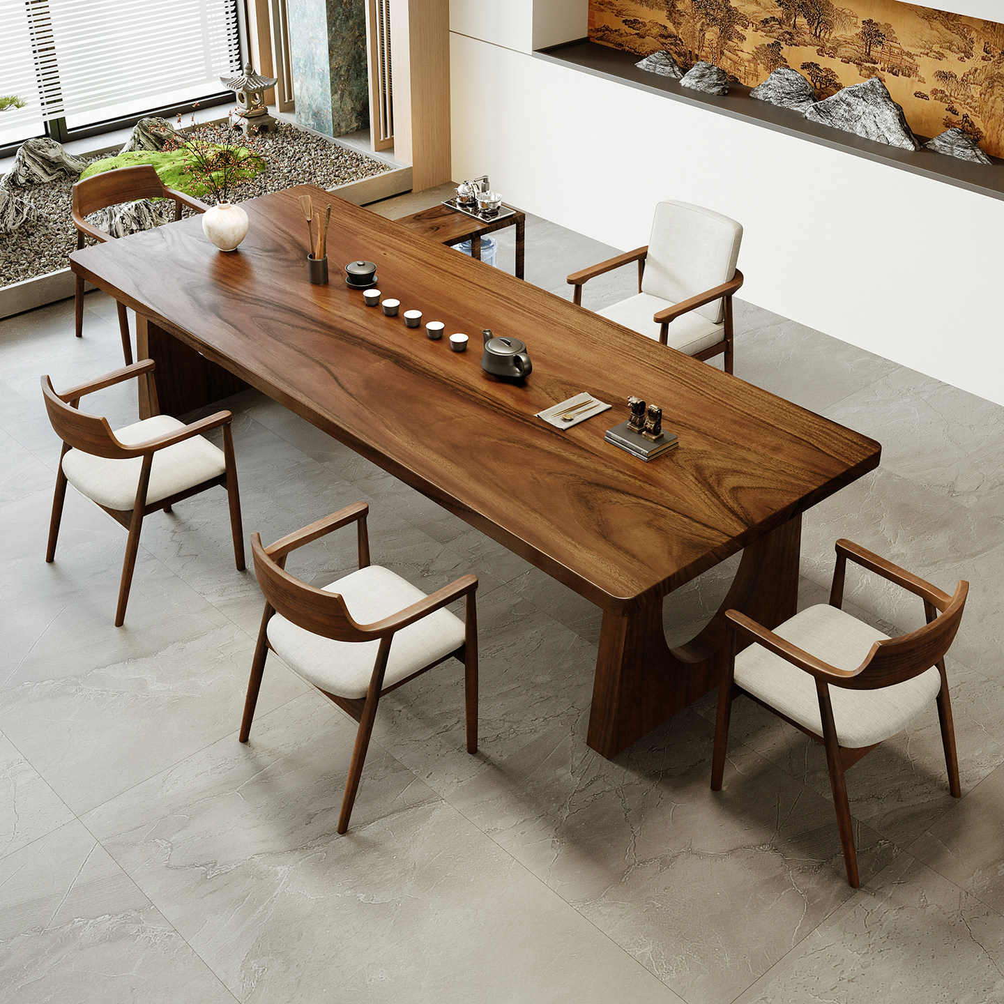 黑胡桃木实木茶几组合