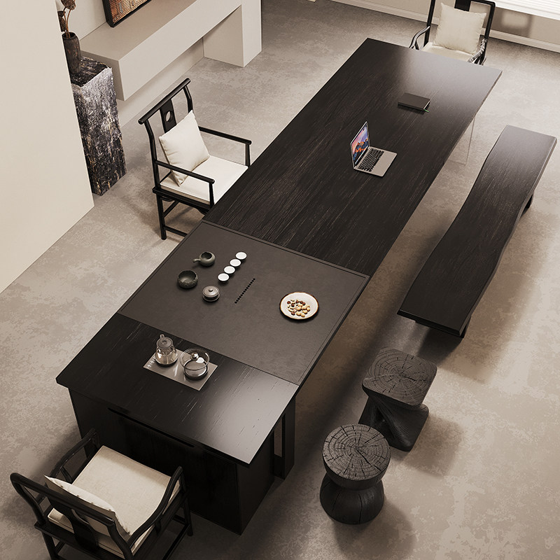 黑色茶桌会议桌烧水壶一体嵌入式酒店大堂L型办公室接待茶室茶台,住宅家具,家用茶台/茶桌,淘宝优惠券,粉丝福利购,淘宝优惠卷