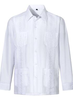 Men's Guayabella striped shirt with long sleeves and fou