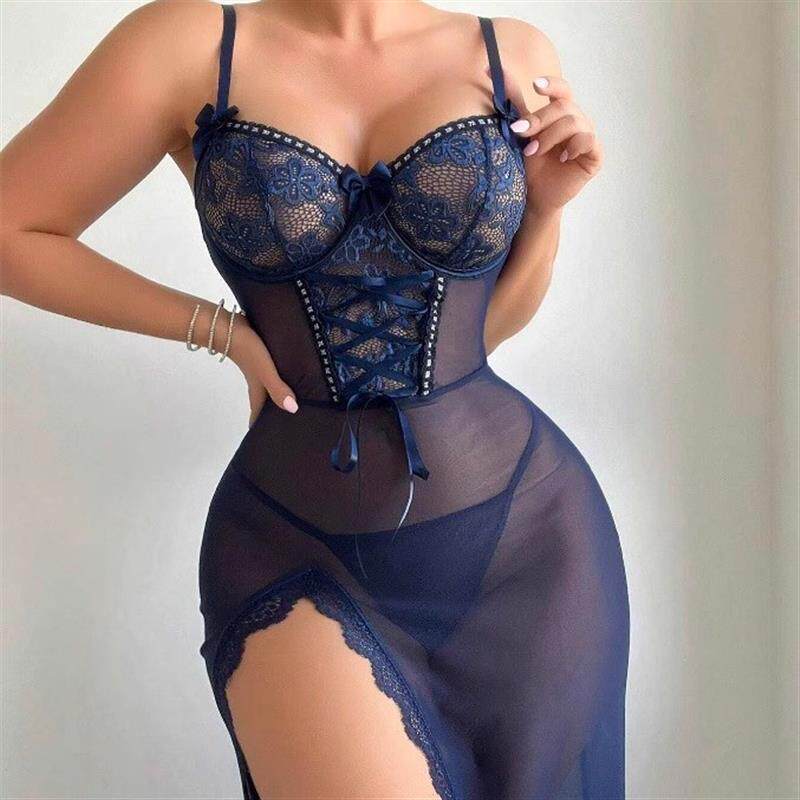 Sexy lace hollow pajama set性感蕾丝镂空睡衣连体衣透视内衣