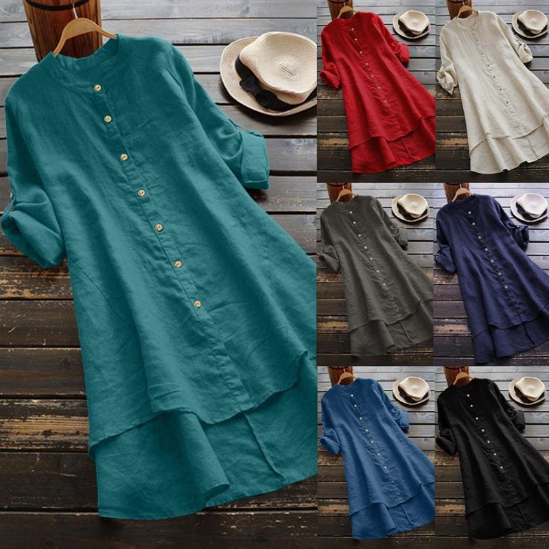 Solid button cotton linen long-sleeved shirt纯色棉麻长袖衬衣