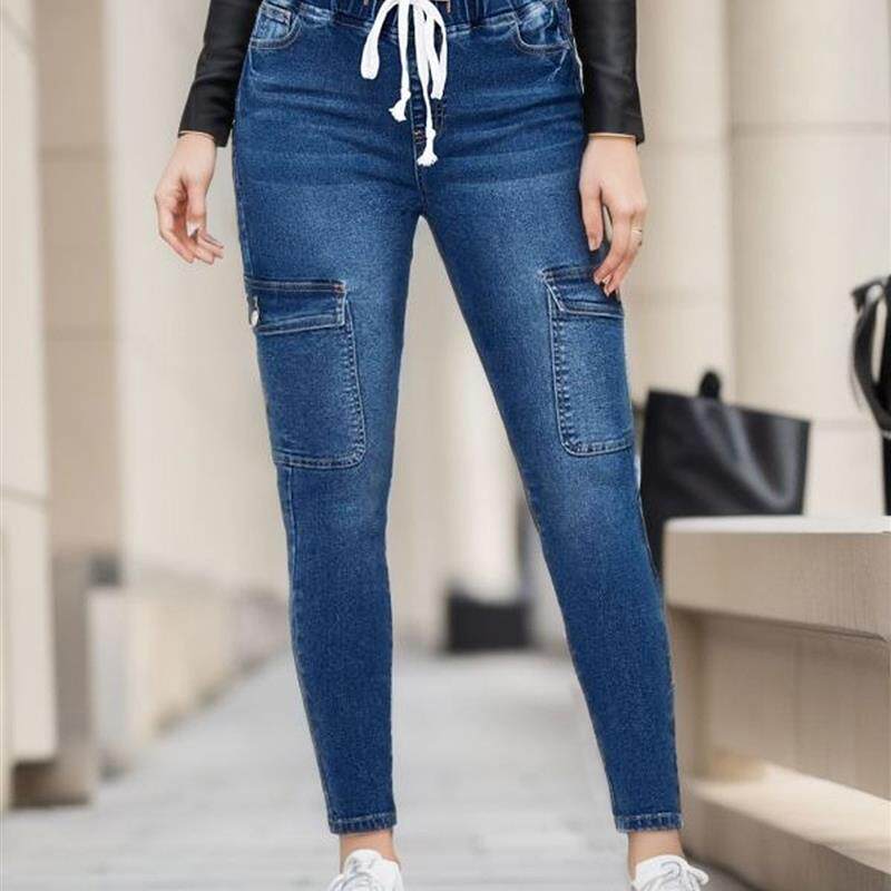 Elastic waist slim fitting workwear pants 松紧腰修身工装长裤