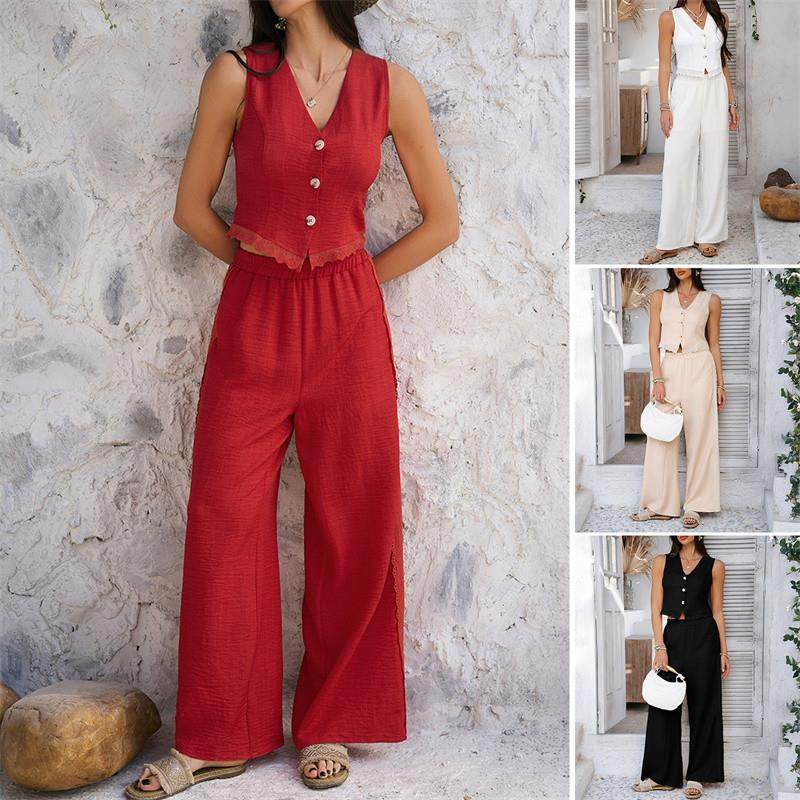 春夏套装两件套 Summer Suit Sleeveless Vest Red Two Piece Set