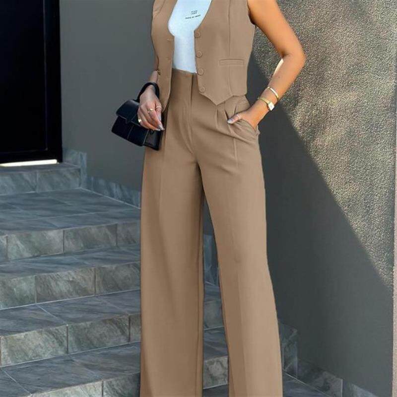 2024 suit vest vest wide leg pants casual set