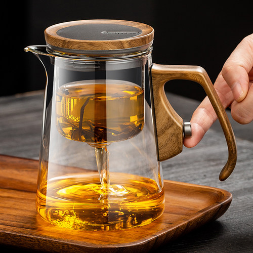 胡桃木磁吸飘逸杯一键过滤茶渣