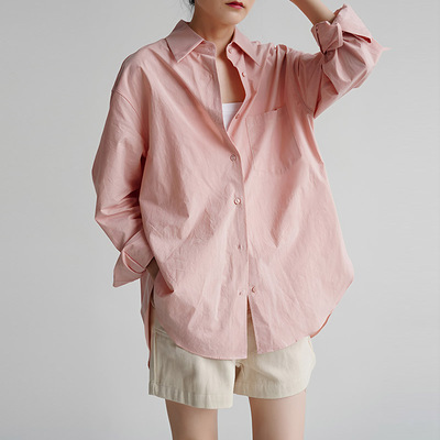 率性简约通勤气质淡淡粉衬衫设计感男友风慵懒宽松小众上衣女
