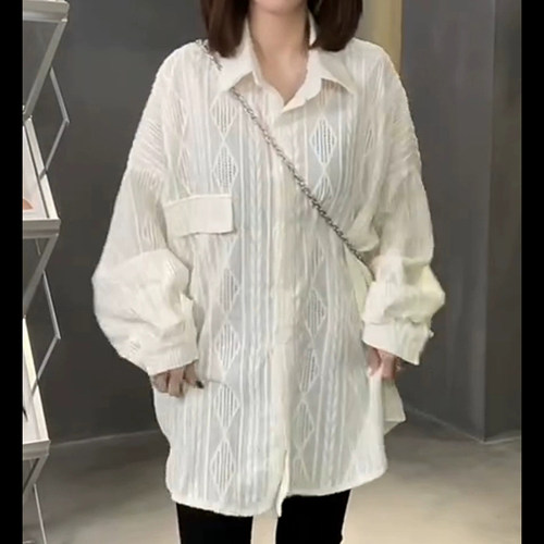 夏装新款大码胖mm设计感镂空防晒衣宽松休闲遮肉衬衣M-XL斤