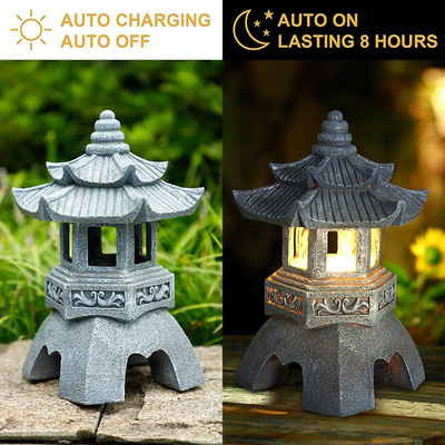 Solar powered stone tower light outdoor courtyard light