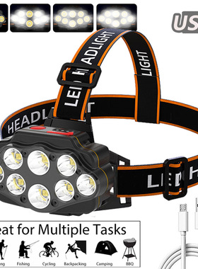 Head mounted flashlight outdoor home 8LED mining light