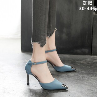 41到43单鞋 法式 女鞋 一字扣细跟胖脚宽大码 5cm气质高跟鞋 女秋时尚