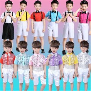 儿童短袖背带裤男生六一演出服装花童主持人礼服男孩大合唱表演服