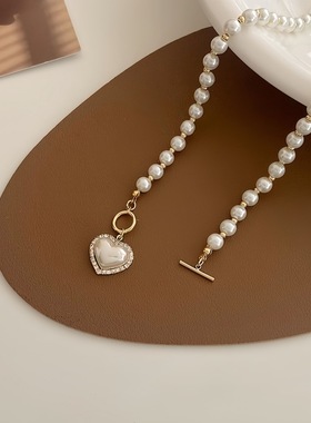 轻奢一箭爱心项链钛钢立体爱心珍珠闺蜜送礼吸睛潮流链气质感