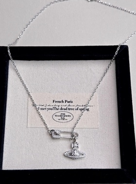 高版本立体土星项链钛钢透明水晶星球吊坠锁骨链轻奢小众