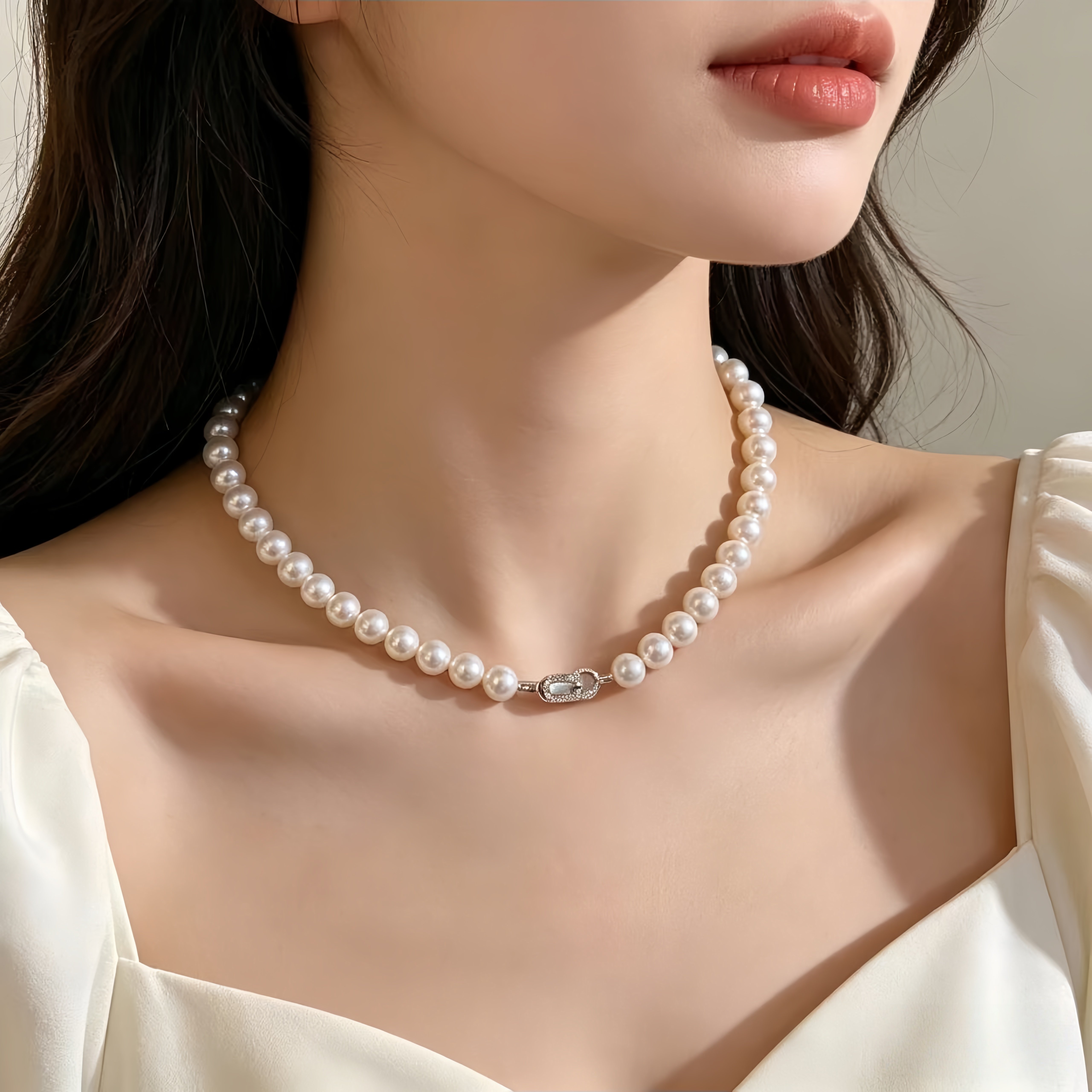 Loren Nicole天然马蹄扣澳白珍珠项链s925银气质名媛轻奢珍珠项链