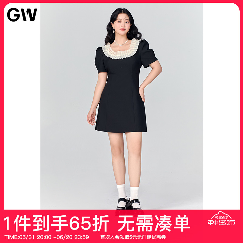 GW女装法式泡泡短袖连衣裙