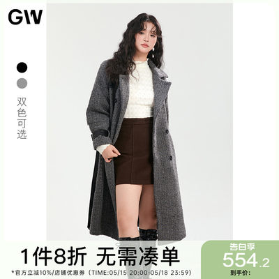 GW大码女装毛呢大衣女2024春冬季新款微胖mm显瘦气质毛呢羊毛外套