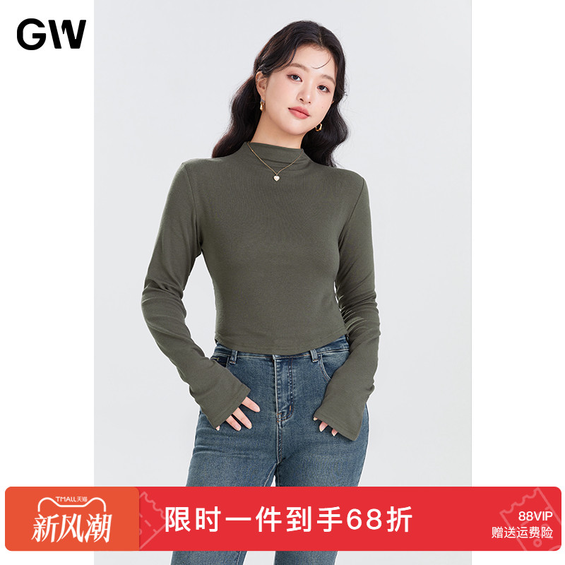 GW大码女装内外穿正肩下摆U型显瘦针织衫2025秋季新款微胖mm上衣