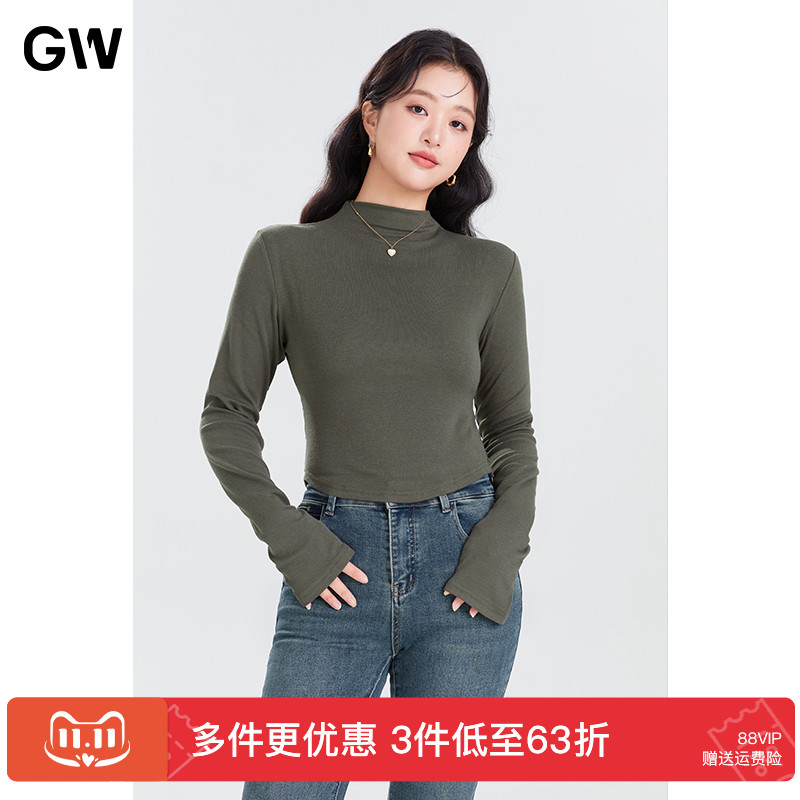 GW大码女装内外穿正肩下摆U型显瘦针织衫2025秋季新款微胖mm上衣