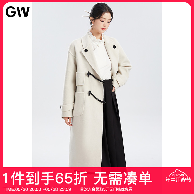 GW大码女装经典气质羊毛双面呢显瘦大衣2024春冬新款微胖mm外套女