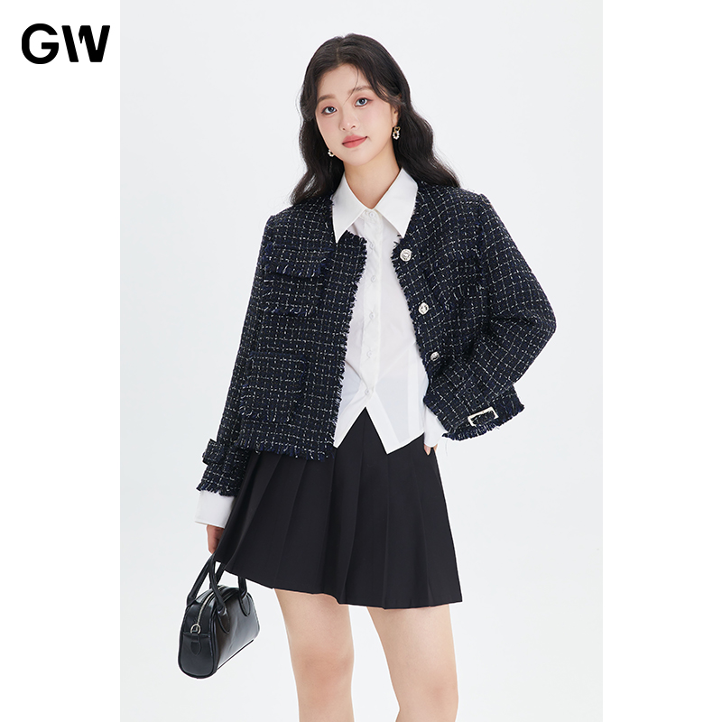 GW大码女装气质高冷小香风百搭显瘦棉服外套2025秋冬新款微胖mm女