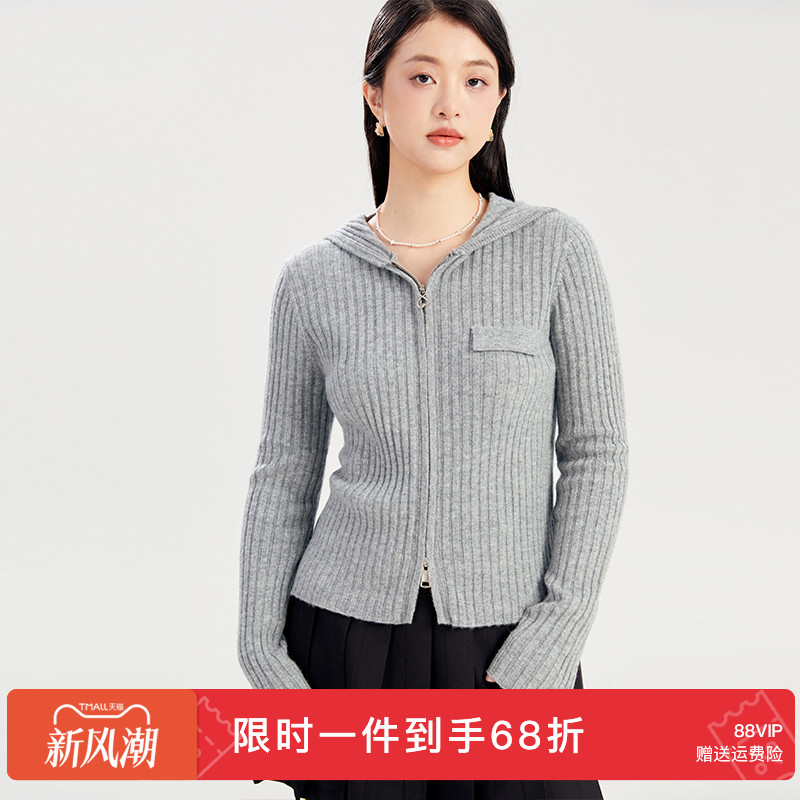 GW大码女装经典微宽松连帽版型双拉链针织开衫2025秋季新款微胖mm