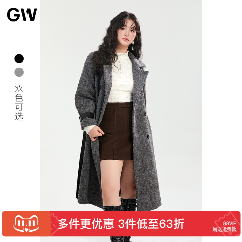 GW大码女装毛呢大衣女2025秋冬季新款微胖mm显瘦气质毛呢羊毛外套