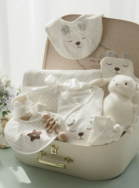 新生婴儿连体衣春秋款宝宝长袖爬服打底内衣满月礼盒套装纯棉哈衣