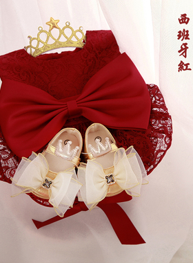 春夏婴儿礼盒套装长袖周岁裙子礼服满月百天送礼高档时尚连衣裙