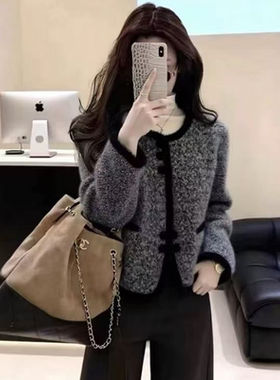 正品哥家新2025秋冬季黑色羊毛呢短外套时髦气质小香风加厚外套