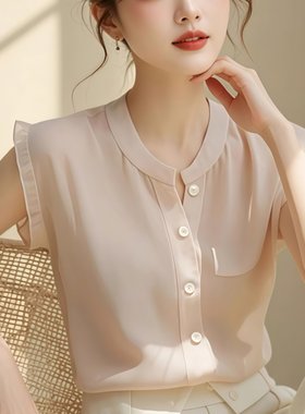 正品哥家新2025年夏季新款法式雪纺无袖上衣女别致超好看减龄衬衫