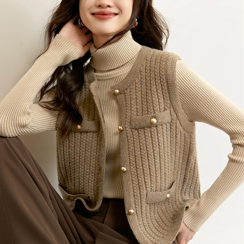 正品哥家新女装2025春秋设计感休闲麻花针织衫马甲坎肩开衫背心